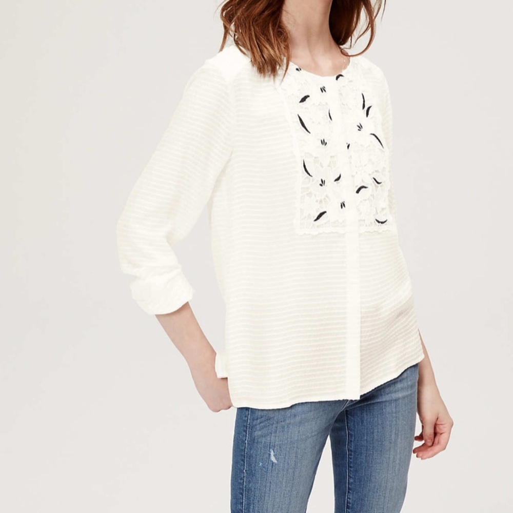 Loft long sleeve button up shirt lace bib